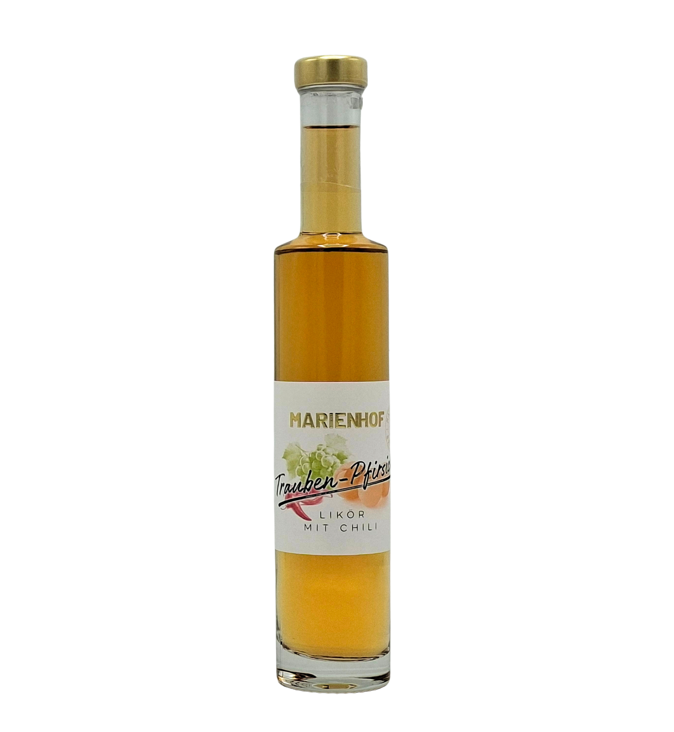Marienhof Trauben-Pfirsich Likör mit Chili 15 % Vol. 200 ml (54,75 € / ltr.) Marienhof Trauben-Pfirsich Likör mit Chili 15 % Vol. 200 ml (54,75 € / ltr.)