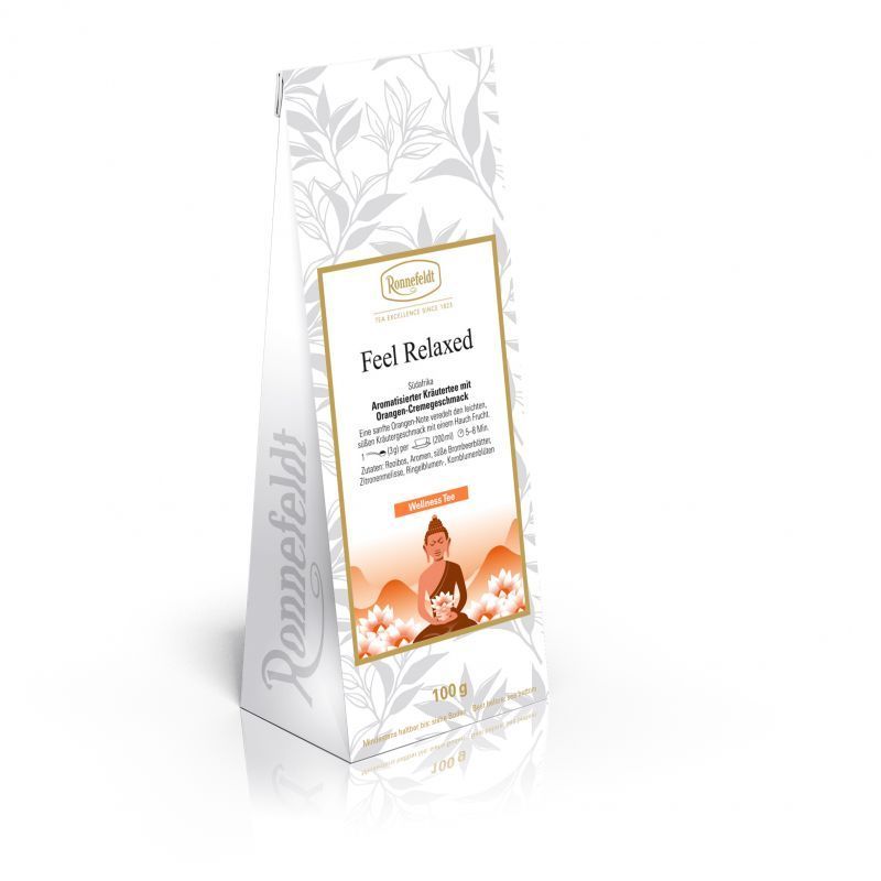 Ronnefeldt Feel Relaxed - Aromatisierter Kräutertee mit Orangen-Cremegeschmack 100 g ( 83,00 € / kg ) Ronnefeldt Feel Relaxed - Aromatisierter Kräutertee mit Orangen-Cremegeschmack 100 g ( 83,00 € / kg )