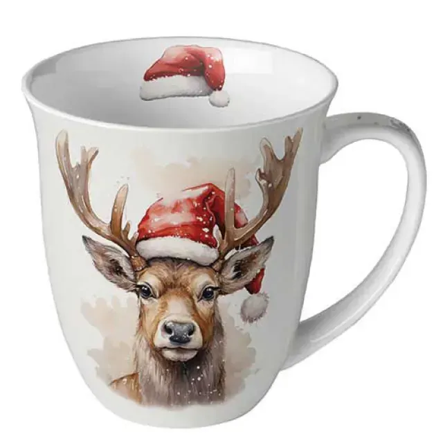 Ambiente Tasse 400 ml "Hirsch mit Weihnachtsmütze"
