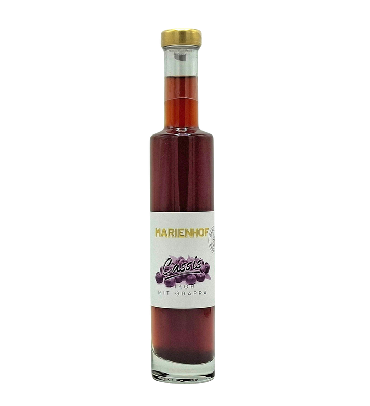 Marienhof Cassis Likör mit Grappa verfeinert 18 % Vol.  200 ml (54,75 €/ltr.)