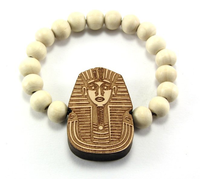 King Tut Pharaoh Wooden Bead Bracelet