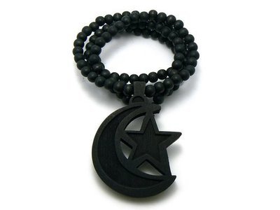 Moon and Star Wooden Necklace