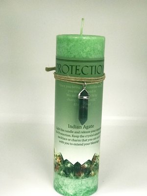 Protection Candle with Indian Agate Pendant