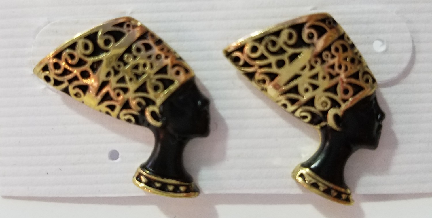 Black & Gold Nefertiti Stud Earrings