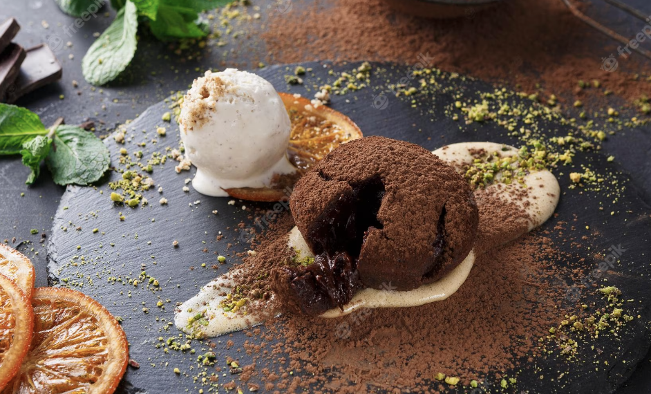 Brownie au chocolat, crème anglaise a la vanille