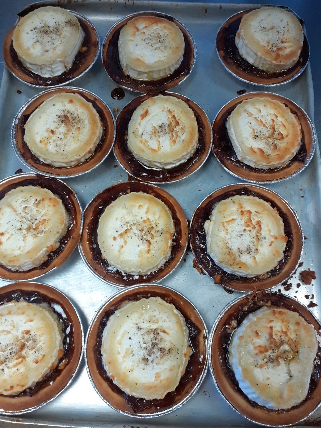 Homemade goat's cheese and balsamic red onion tart