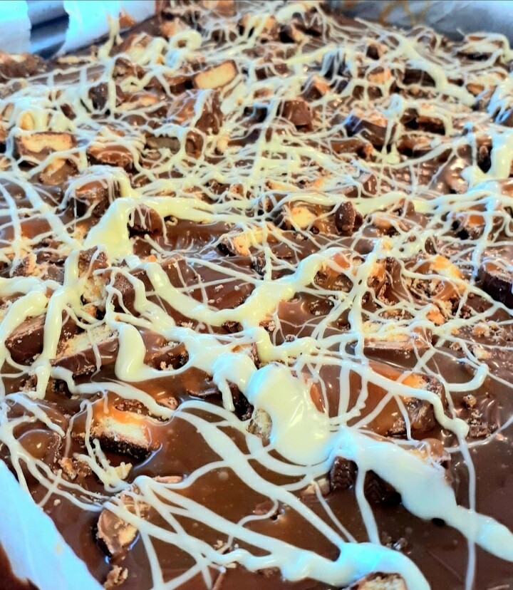 Homemade twix, nutella and salted caramel brownie