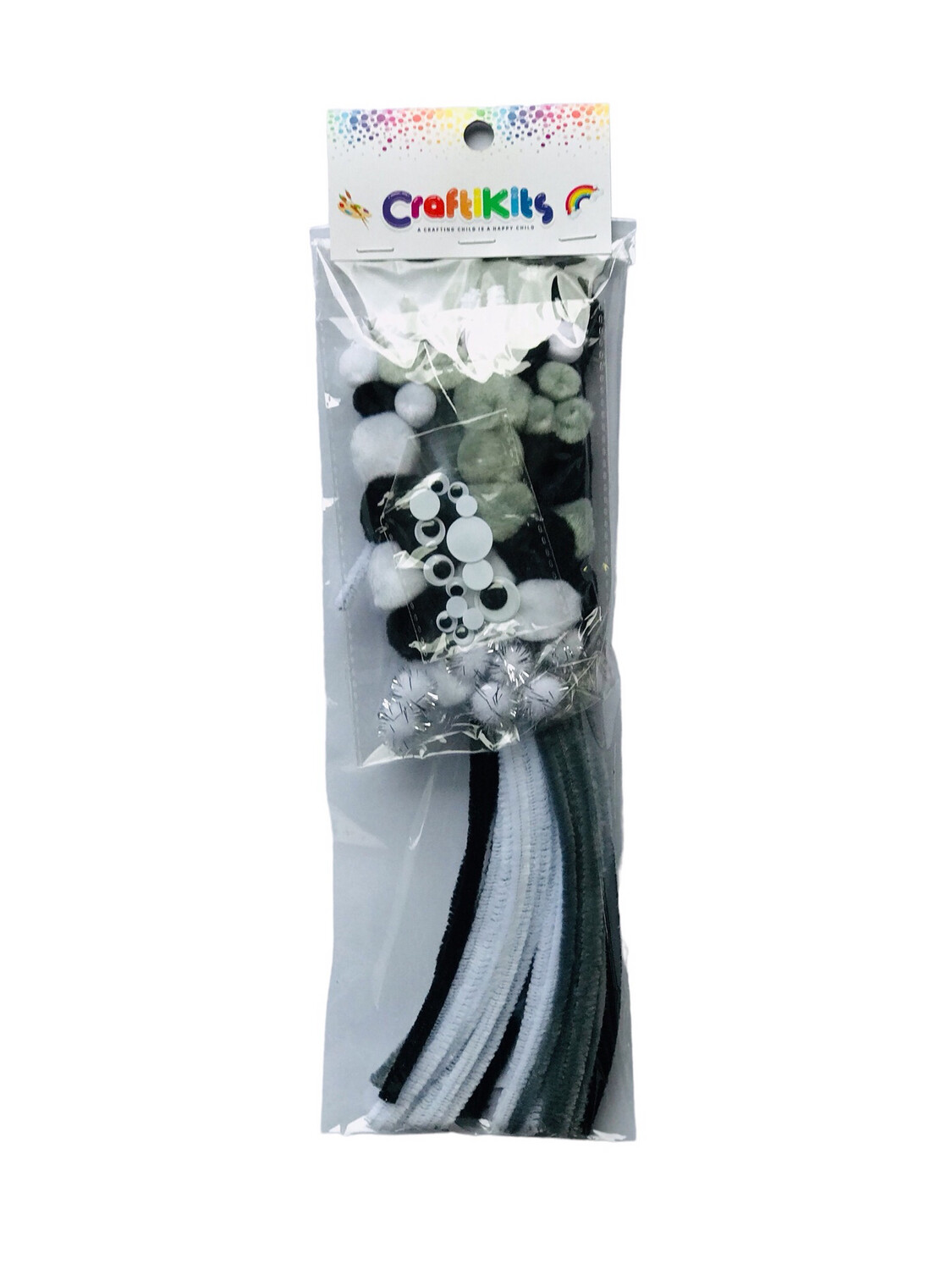White, Grey &amp; Black Pom Poms, Pipe Cleaners &amp; Googly Eyes