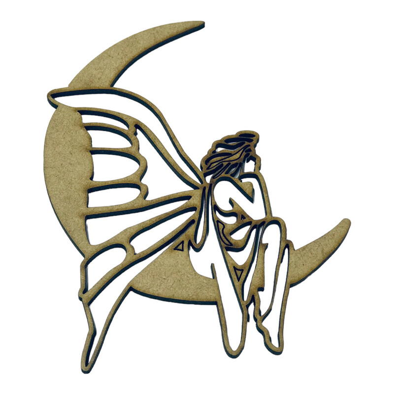 Fairy Thinking In Moon Wood Design