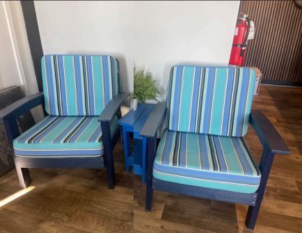 Holiday Sale: 50% Off - 2 Sundeck Chairs with Patriot Blue Cushions