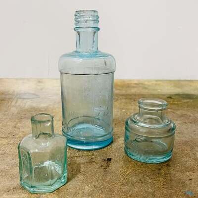 Vintage Glass Bottles, Blue