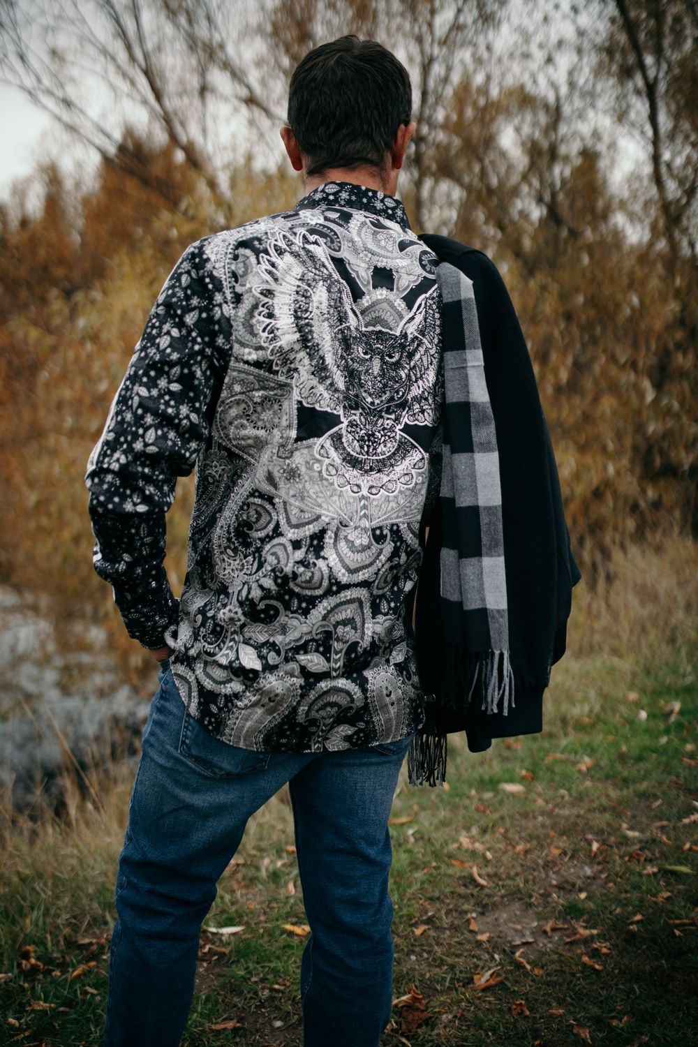 Barabas Blk Owl Long Sleeve Shirt
