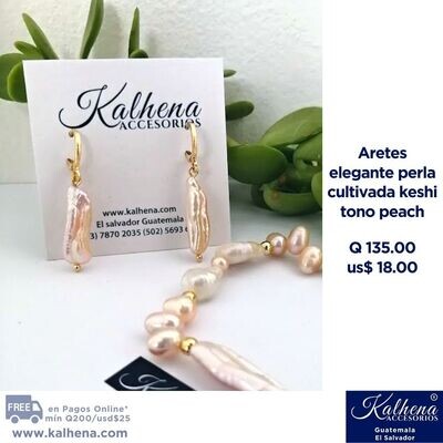 Aretes elegantes perlas cultivadas keshi tono peach
