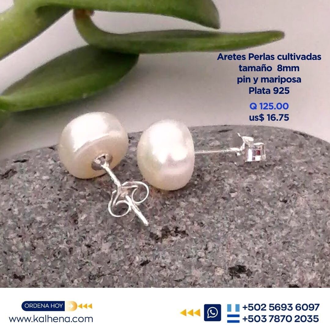 Aretes perla cultivada (medianos) pegaditos en Plata 925