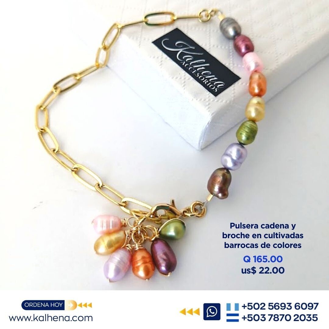 Pulsera brazalete perlas cultivadas colores vivos