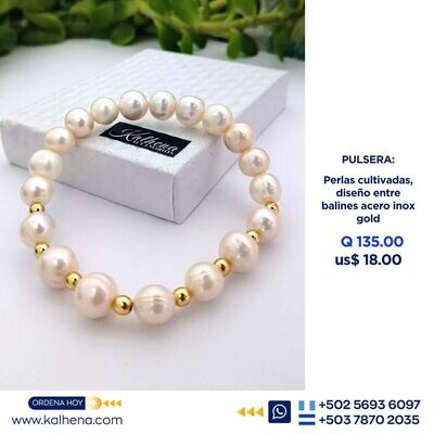 Pulsera perlas cultivadas entre balines gold