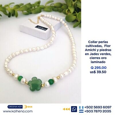 Collar perlas cultivadas Flor Amichi Jade verde