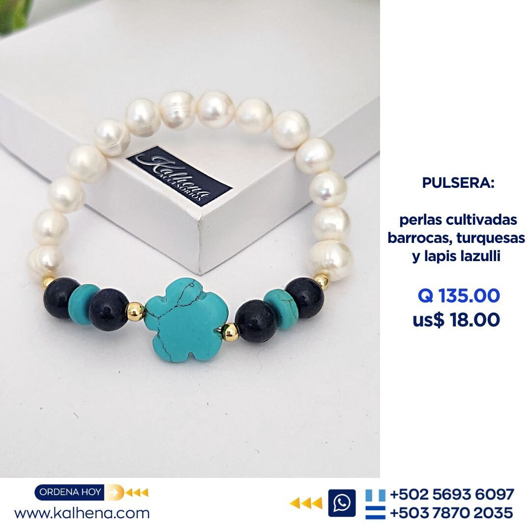 Perlas cultivadas Flor Amichi piedras turquesa/lapis lazulli