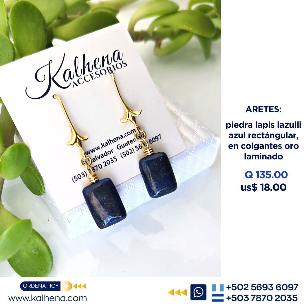 Aretes argollitas lapis lazulli rectangular