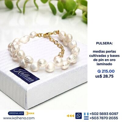 Pulsera perlas cultivadas en forma medias perlas