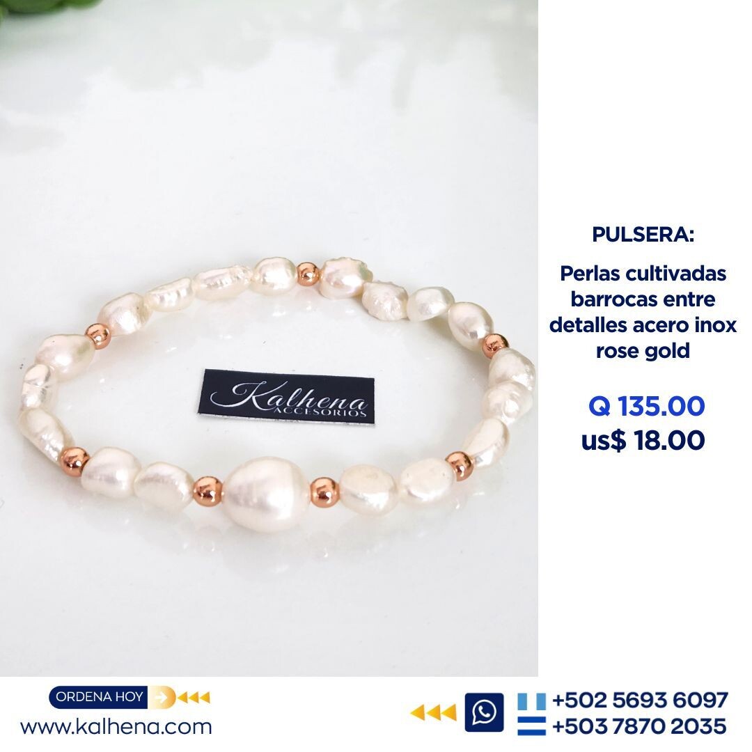 Pulsera perlas cultivadas entre balines rose gold