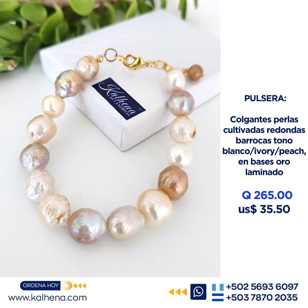 Brazalete perlas cultivadas barrocas en tonos blanco, ivory, peach