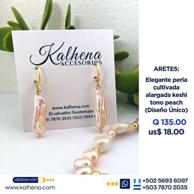 Aretes elegantes perlas cultivadas keshi tono peach