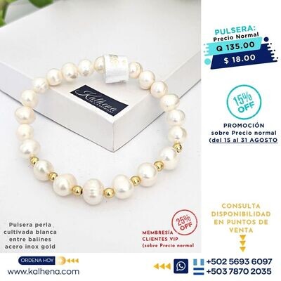 Pulsera perlas cultivadas barrocas entre balines gold