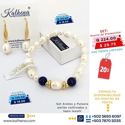 Set Pulsera y Aretes perlas barrocas y lapis lazulli