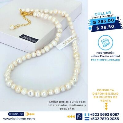 Collar perlas cultivadas barrocas blancas entre mediana y pequeña