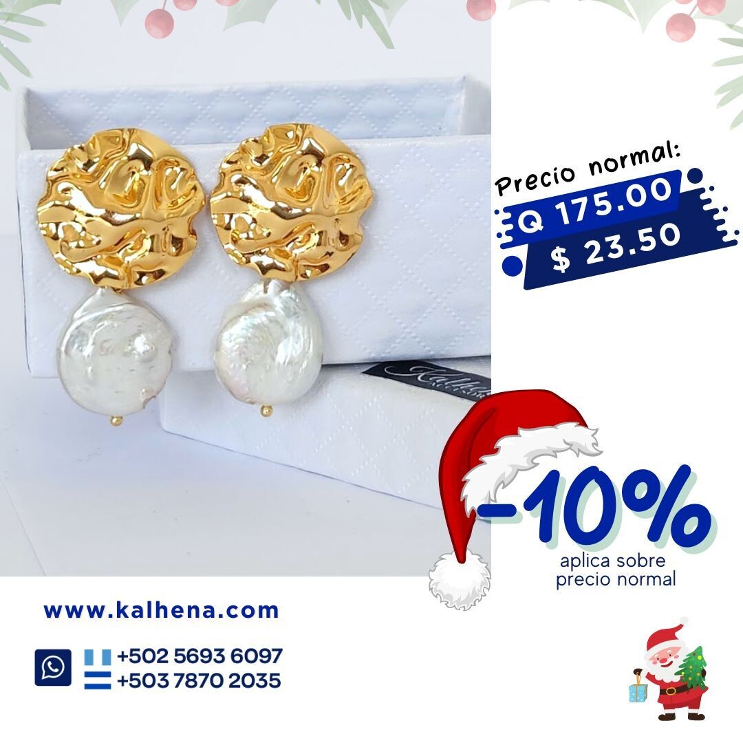 Aretes elegantes perlas cultivadas keshi en oro laminado