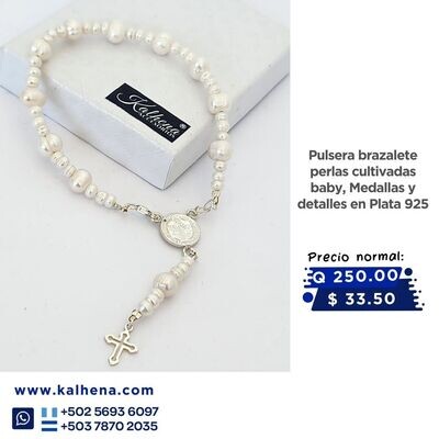Rosario brazalete perlas cultivadas baby entre Medallas Plata 925