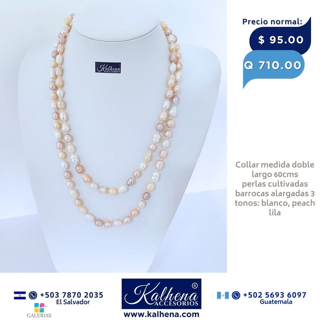 Collar largo perlas cultivadas barrocas alargadas 3 tonos