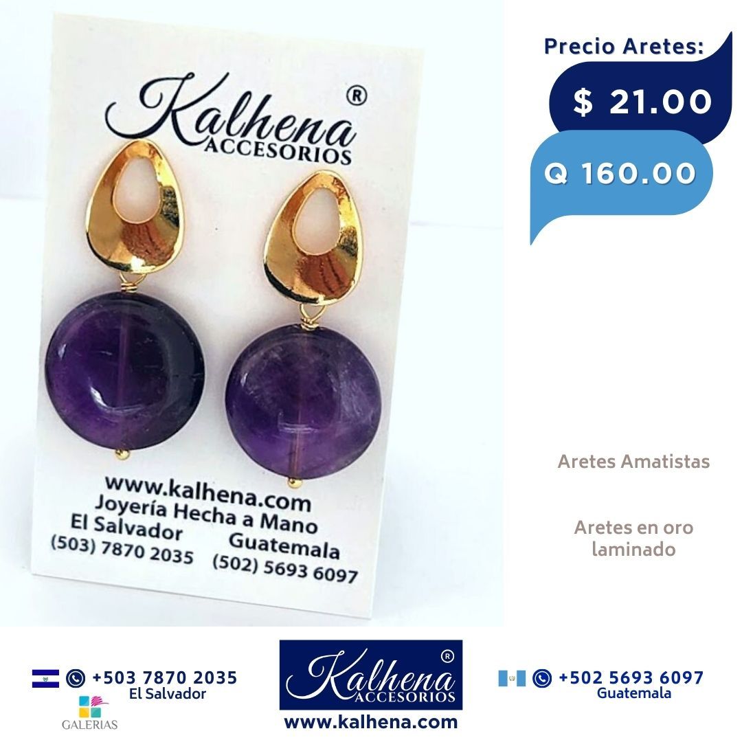 Aretes Amatistas en bases oro laminado