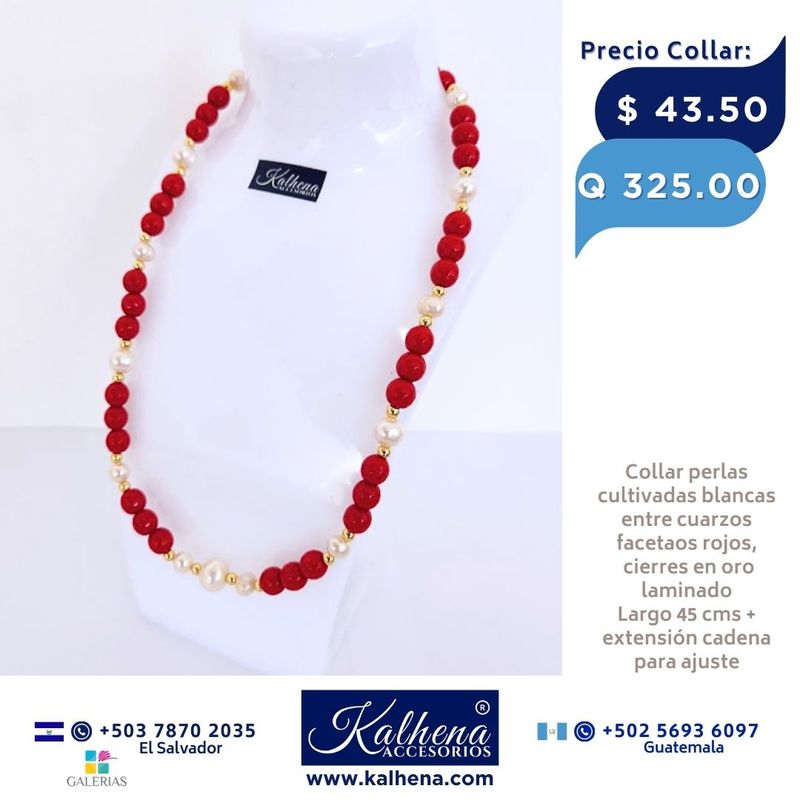 Collar de Perlas y Agathas facetadas tono rojo vivo