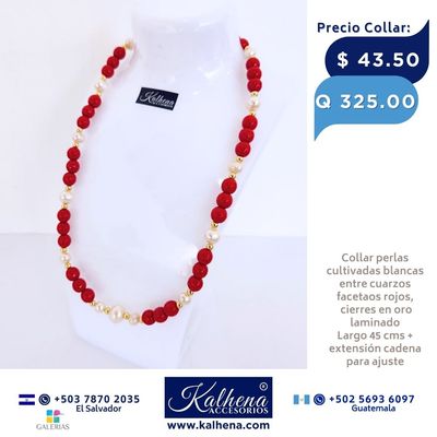 Collar de Perlas y Agathas facetadas tono rojo vivo