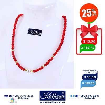 Collar cristales checos rojos entre perla tipo española