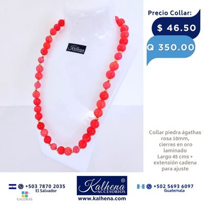 Collar Agathas rosa tamaño grandes cierres oro laminado