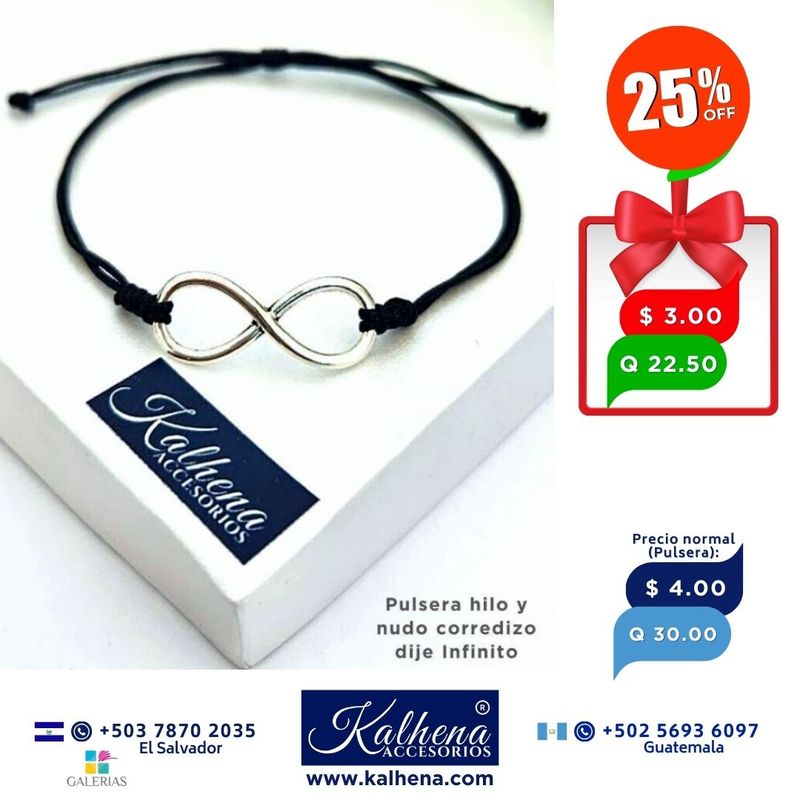 Pulsera Infinito plateado hilo negro