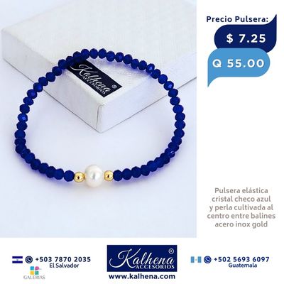 Pulseras cristal checo azul y perla cultivada