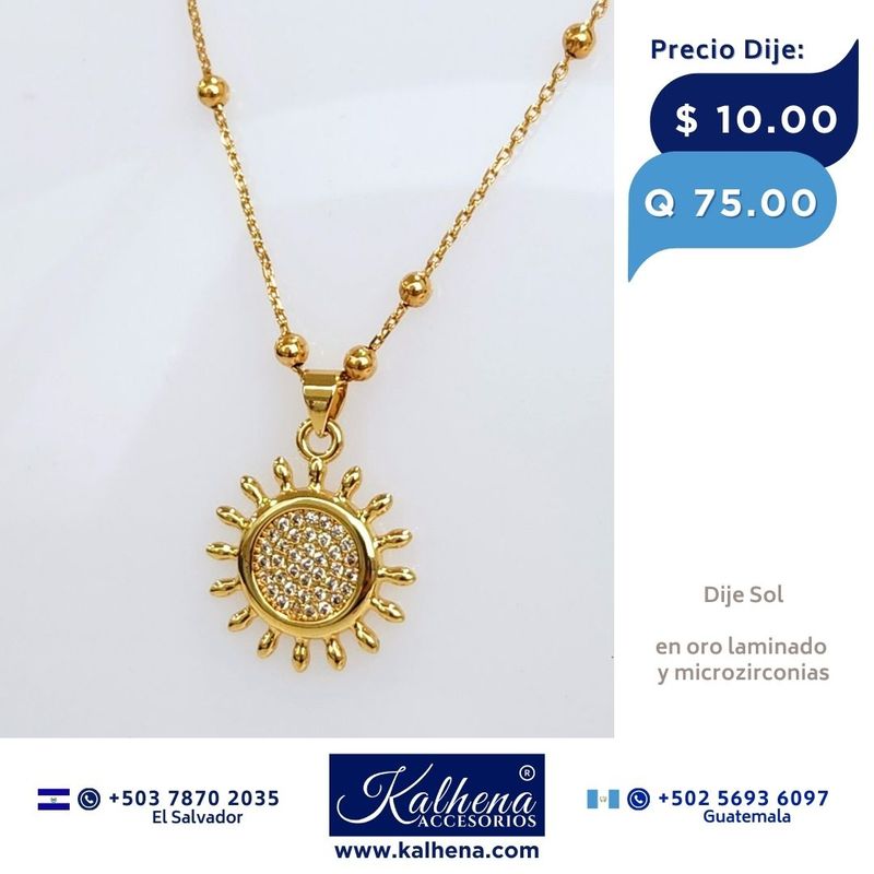 Dije  Sol en oro laminado y microzirconias