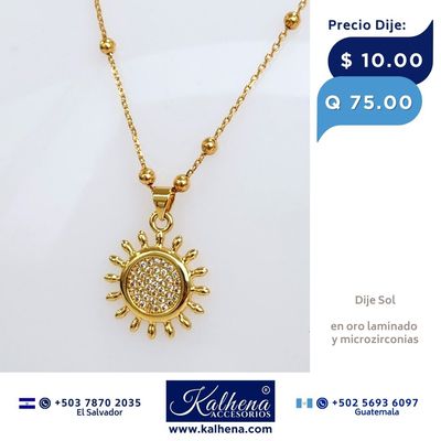 Dije  Sol en oro laminado y microzirconias