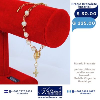 Brazalete Rosario perlas cultivadas/ Virgen de Guadalupe