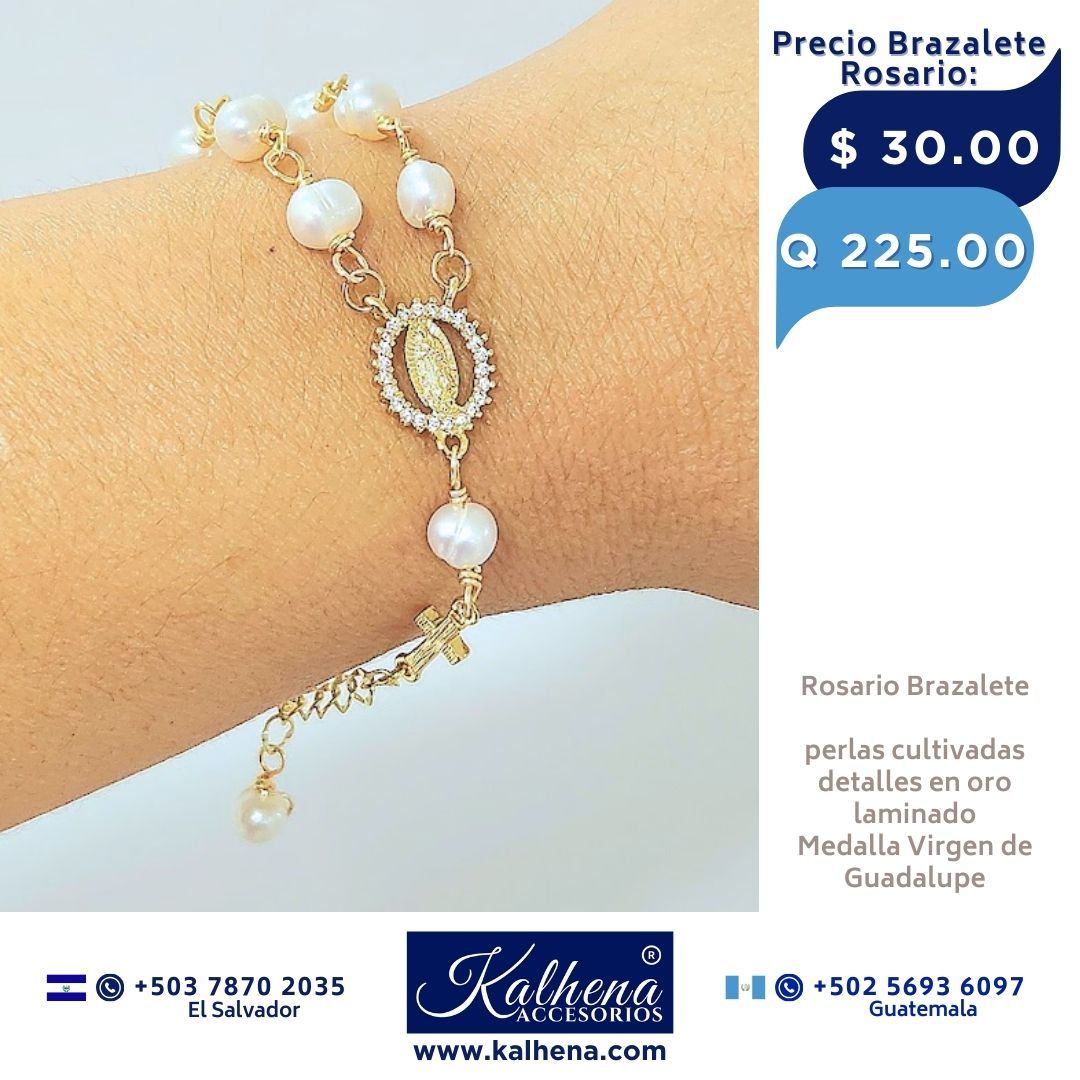 Brazalete Rosario perlas cultivadas/ Virgen de Guadalupe