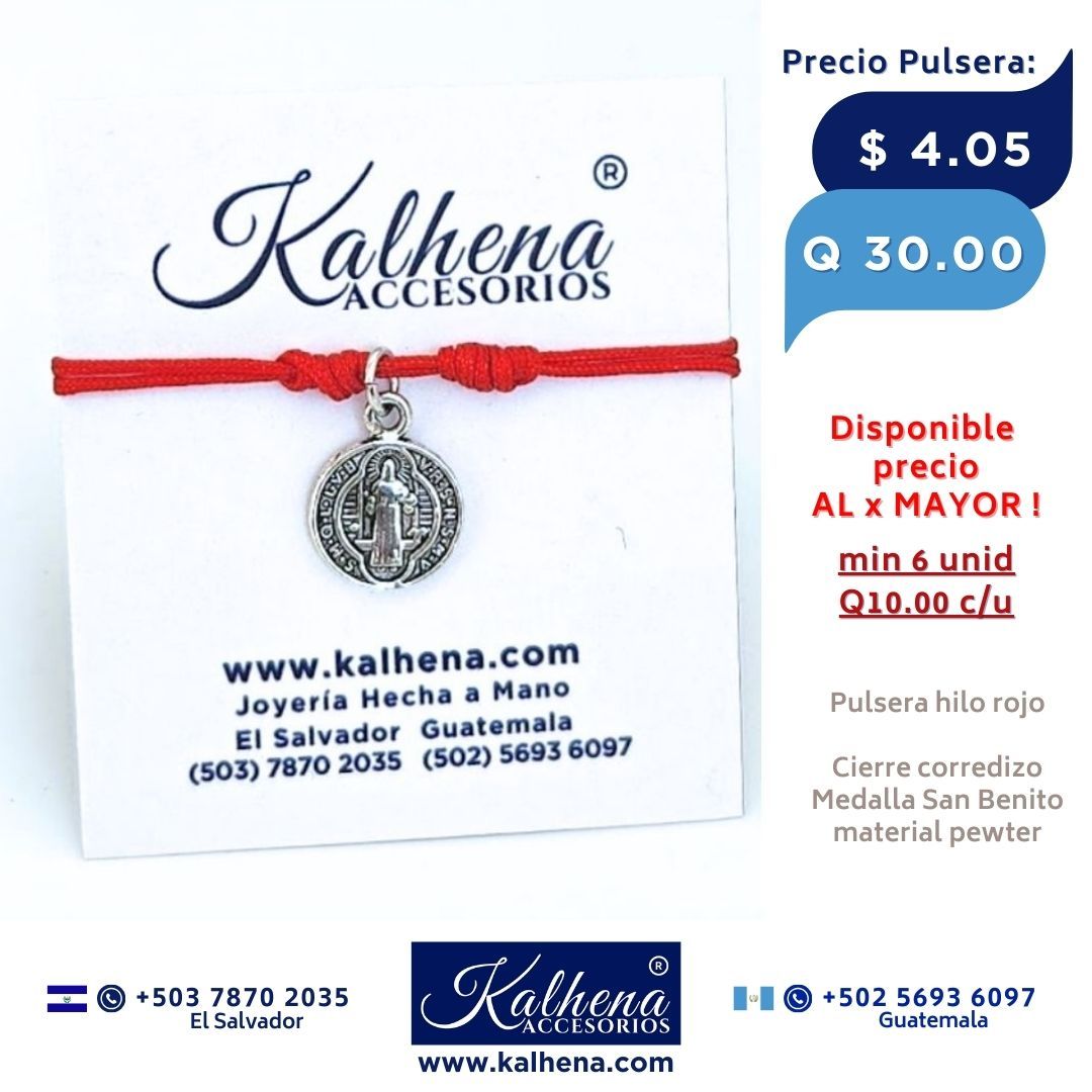 Pulsera hilo rojo Medalla San Benito en pewter