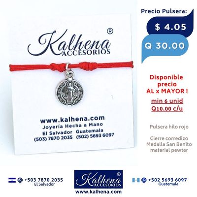 Pulsera hilo rojo Medalla San Benito en pewter
