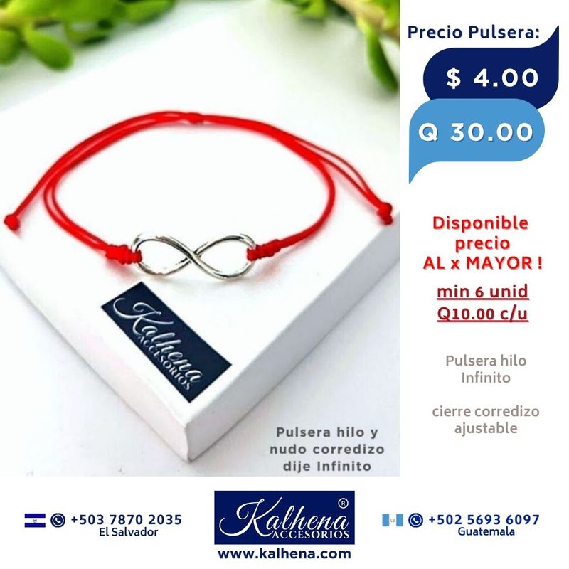 Pulsera Infinito plateado en hilo rojo