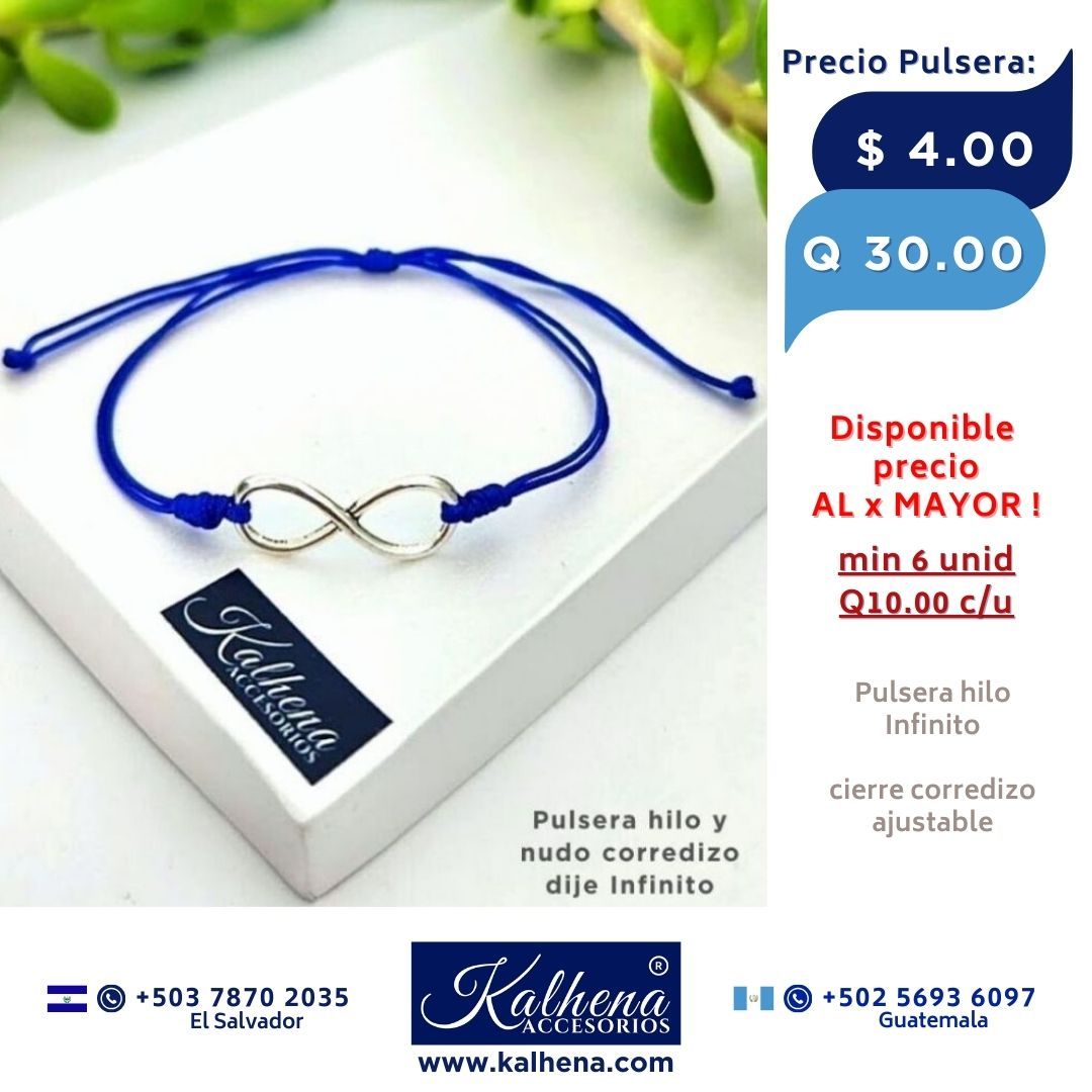 Pulsera Infinito plateado hilo azul