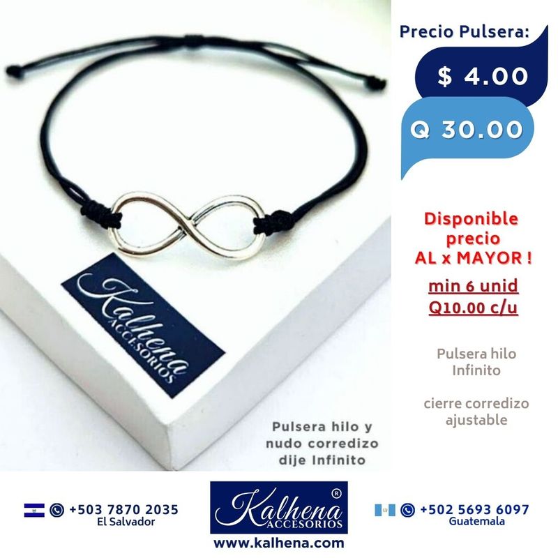 Pulsera Infinito plateado hilo negro