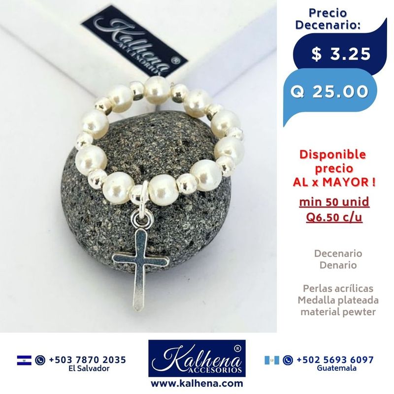 Decenario perlas acrílicas y Medalla Cruz